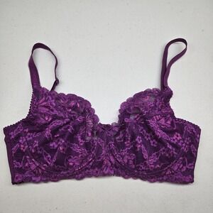 Frederick's Of Hollywood Women Bra 36DD Purple Floral Balconette Underwired